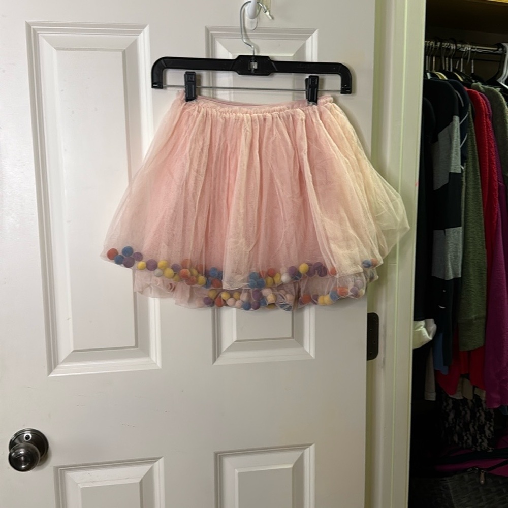 Hayden Los Angeles Girls Pink Tulle Skirt with Pom Poms